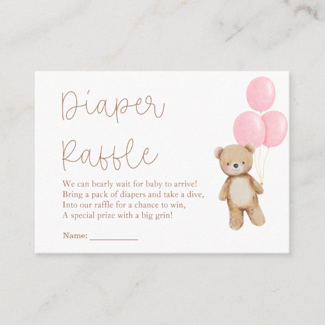 We Can Bearly Wait Bear Balloons Diaper Raffle Enclosure Card (Front)