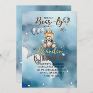 We Can Bearly Wait, Bear, Brown, Blue, Birthday Announcement