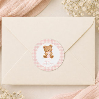 We Can Bearly Wait Bear Girl Baby Shower Classic Round Sticker