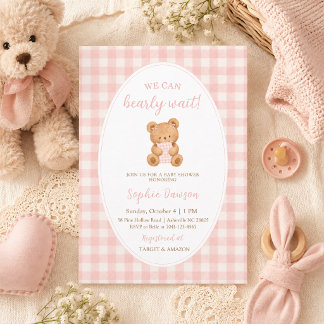 We Can Bearly Wait Bear Girl Baby Shower Invitation