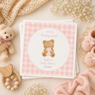 We Can Bearly Wait Bear Girl Baby Shower Napkin