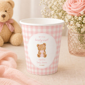 We Can Bearly Wait Bear Girl Baby Shower Paper Cups
