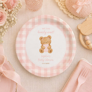 We Can Bearly Wait Bear Girl Baby Shower Paper Plate