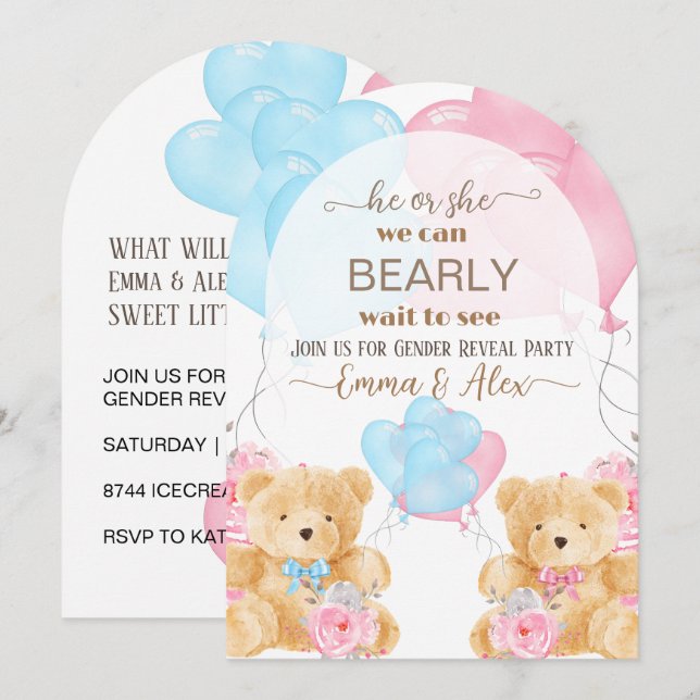 We can bearly wait | Bear Theme Gender Reveal  Invitation (Front/Back)