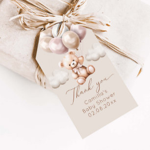 We Can Bearly Wait Bear With Balloons Baby Shower Gift Tags