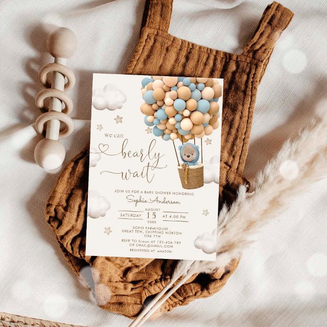 We Can Bearly Wait Bear With Balloons Baby Shower  Invitation (Creator Uploaded)