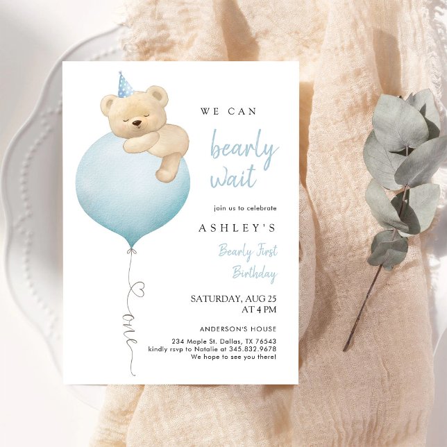 We Can Bearly Wait Beary First 1st Birthday Invitation (Creator Uploaded)