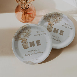 We Can Bearly Wait Beige Balloons 1st Birthday Paper Plate