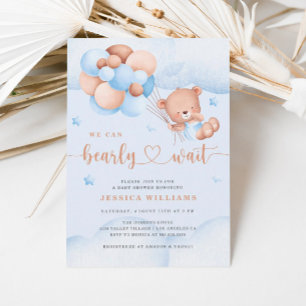 We Can Bearly Wait Blue Baby Shower Invitation