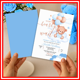We Can Bearly Wait Blue Baby Shower Invitation