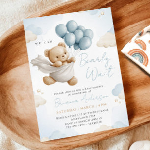 We Can Bearly Wait Blue Baby Shower Invitation