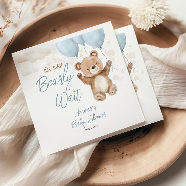 We Can Bearly Wait Blue Baby Shower Napkins (Creator Uploaded)