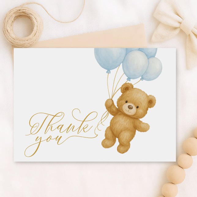 We Can Bearly Wait Blue Baby Shower Thank You Card (We can bearly wait thank you card)