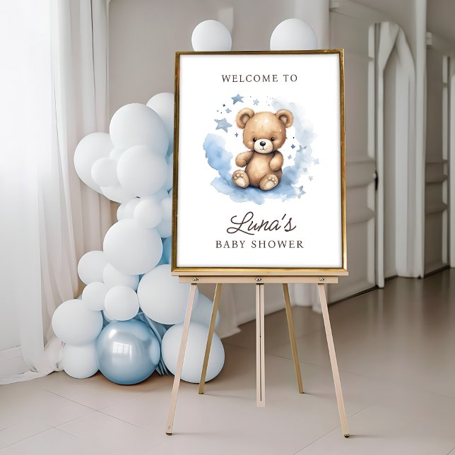 We Can Bearly Wait Blue Baby Shower Welcome Poster (Creator Uploaded)