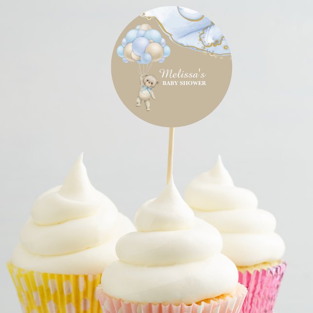 We can bearly wait blue balloon cupcake toppers classic round sticker (Creator Uploaded)