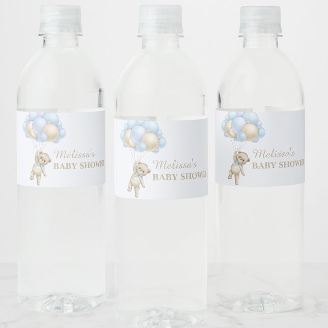 We can bearly wait blue balloon water bottle label (Creator Uploaded)