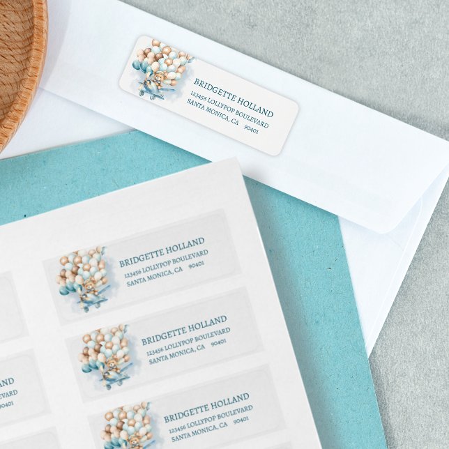 We Can Bearly Wait Blue Balloons Baby Shower (We can bearly wait address labels, baby shower, cute teddy bear, blue balloons)