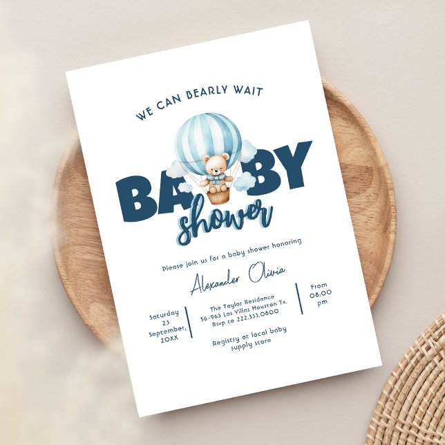 We can Bearly Wait Blue Bear Baby Shower Invitation (Creator Uploaded)
