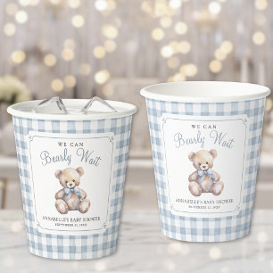We Can Bearly Wait Blue Bear Baby Shower Paper Cups