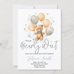 We can Bearly wait Blue Beige Bear Baby Shower Invitation