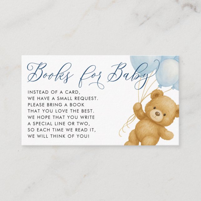 We Can Bearly Wait Blue Books for Baby Shower Enclosure Card (Front)
