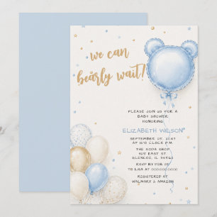 We Can Bearly Wait Blue Boy Baby Shower Invitation