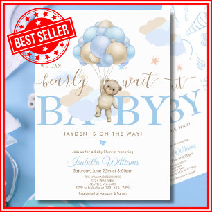 We Can Bearly Wait Blue Boy Baby Shower Invitation