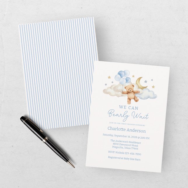 We Can Bearly Wait Blue Boy Baby Shower Invitation (Creator Uploaded)