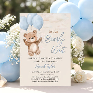 We Can Bearly Wait Blue Boy Baby Shower Invitation