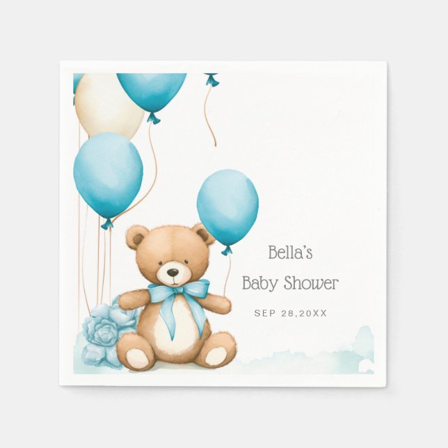 We Can Bearly Wait Blue Boy Baby Shower  Napkin (Front)