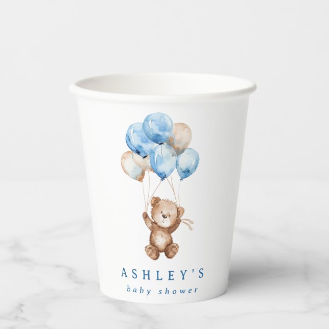 We Can Bearly Wait Blue Boy Bear Baby Shower Paper Cups (Front)