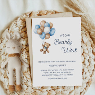 We Can Bearly Wait - Blue & Brown Teddy Bear Invitation