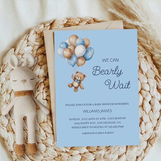 We Can Bearly Wait - Blue & Brown Teddy Bear  Invitation (Creator Uploaded)