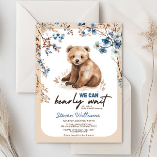 We Can Bearly Wait blue floral Baby Shower Invitation