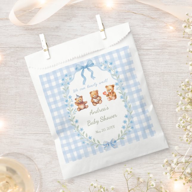 We Can Bearly Wait Blue Gingham Baby Shower  Favour Bags (Clipped)