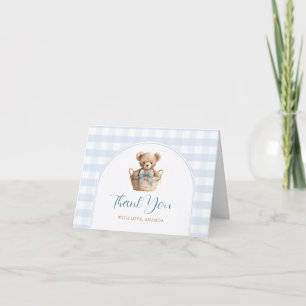 We can bearly wait Blue Gingham Bear Baby Shower Thank You Card