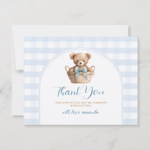 We can bearly wait Blue Gingham Bear Baby Shower Thank You Card
