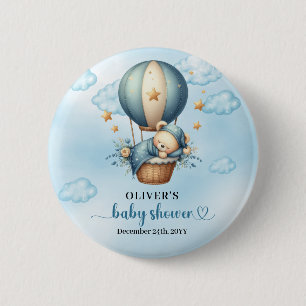 We can bearly wait blue ivory hot air balloon boy 6 cm round badge
