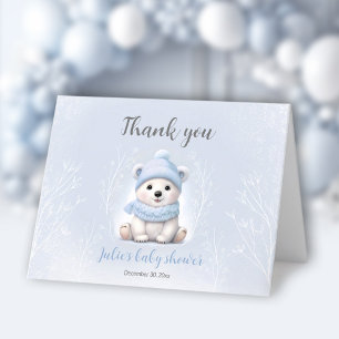 We Can Bearly Wait Blue Polar Bear Baby Shower Thank You Card