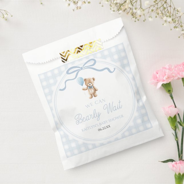 We Can Bearly Wait Blue Teddy Bear Baby Shower Favour Bags (Sealed)