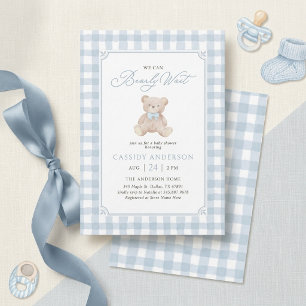 We Can Bearly Wait Blue Teddy Bear Baby Shower Invitation