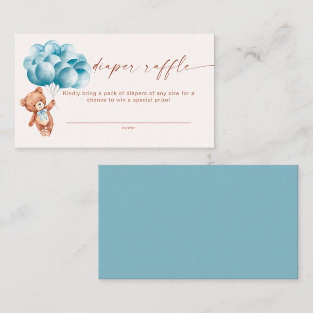 We Can Bearly Wait Blue Teddy Bear Diaper Raffle Enclosure Card (Front/Back)