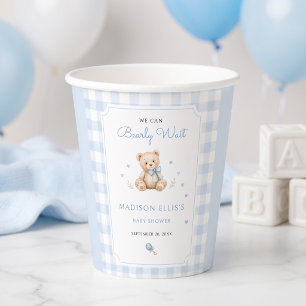 We Can Bearly Wait Blue Watercolor Bear Paper Cups