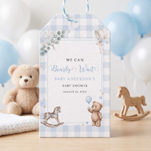 We Can Bearly Wait Blue Watercolor Boy Teddy Bear Gift Tags