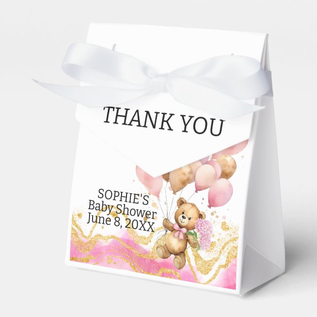 We Can Bearly Wait Blush Pink And Gold Abstract Favour Box (Front Side)