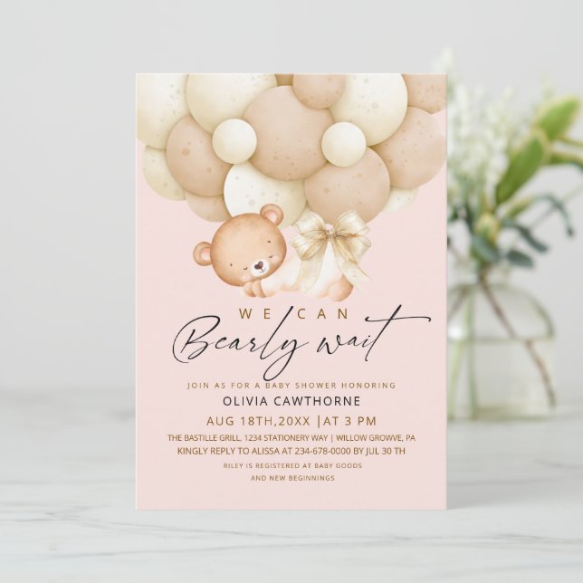 We can Bearly Wait Blush Pink Baby Shower   Invitation (Standing Front)