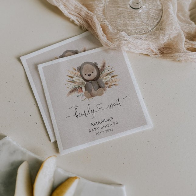 We Can Bearly Wait Boho Bear Baby Shower Napkin (Creator Uploaded)