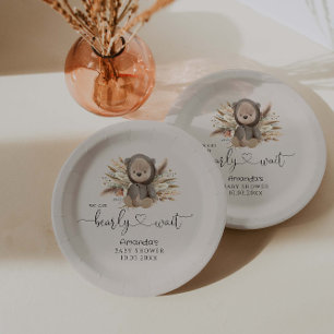 We Can Bearly Wait Boho Bear Baby Shower Paper Plate