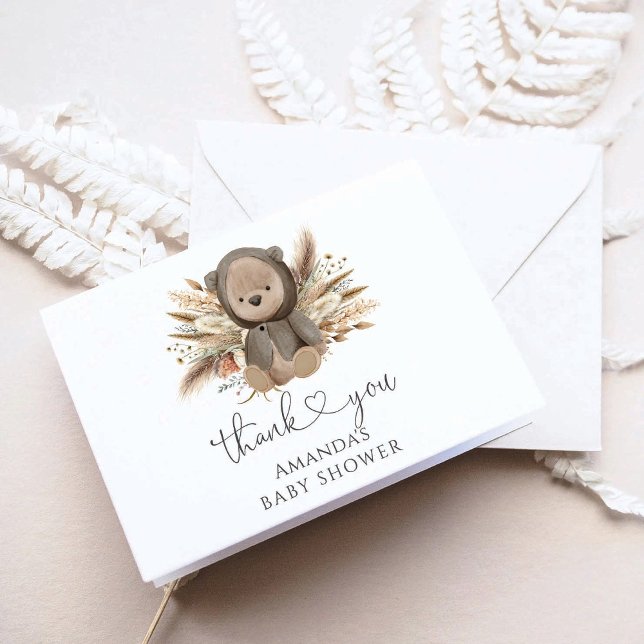 We Can Bearly Wait Boho Bear Baby Shower  Thank You Card (Creator Uploaded)