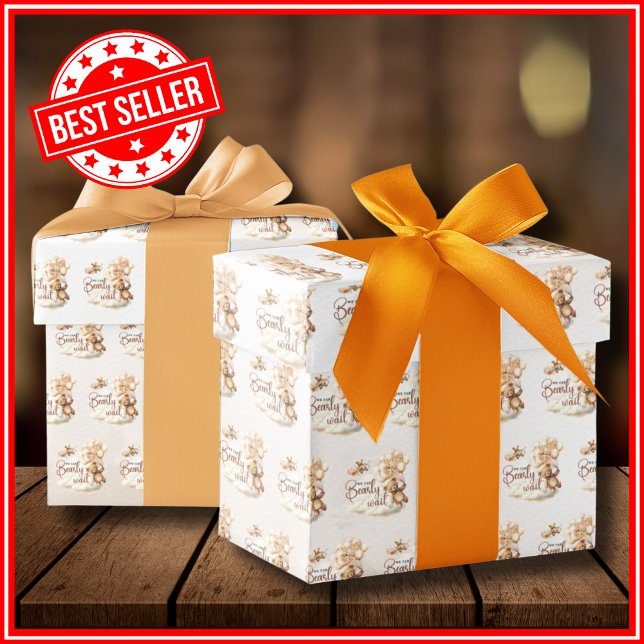 We Can Bearly Wait Boho Cute Bear Baby Shower Wrapping Paper Sheet (Creator Uploaded)